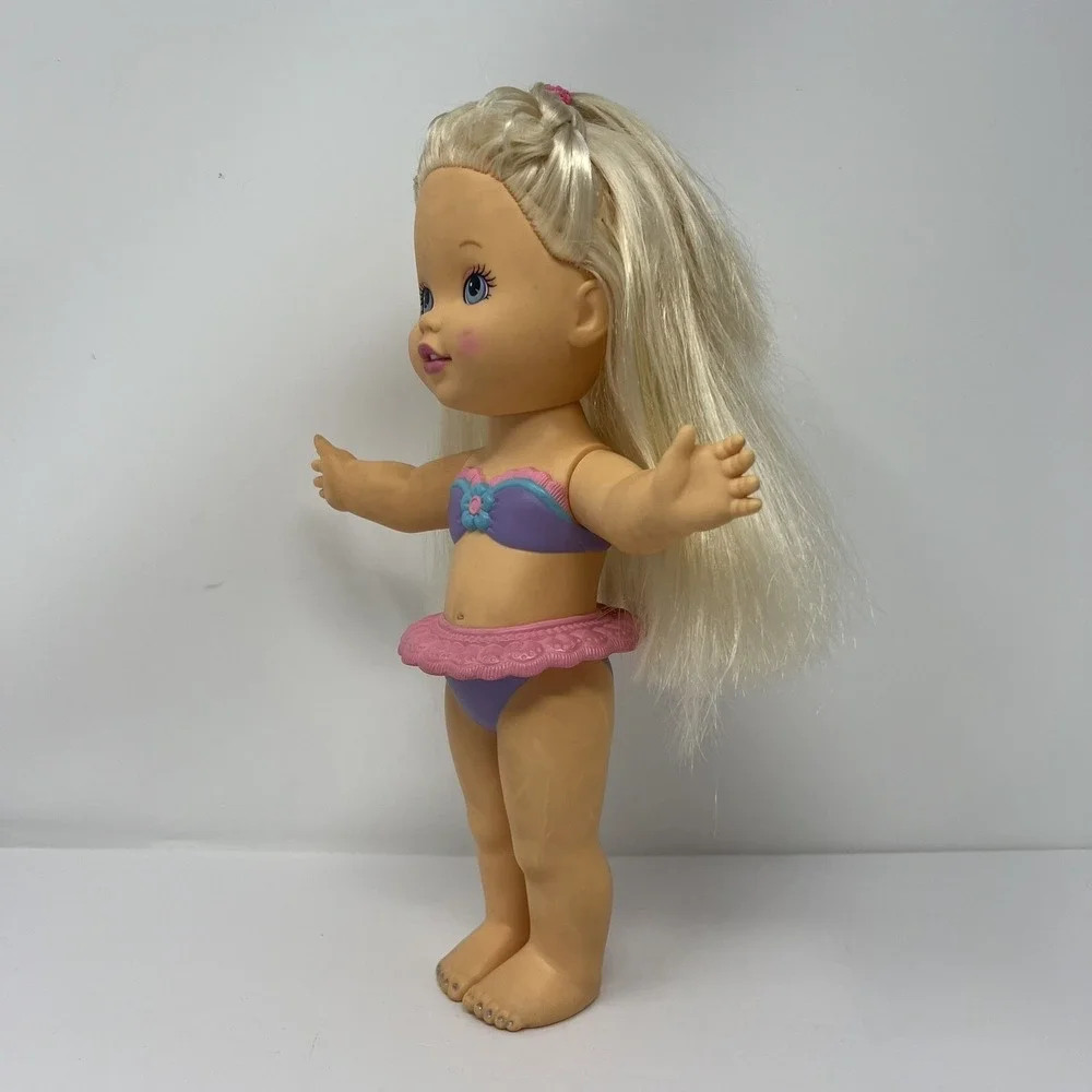 Vintage Hasbro Makeup Beauty Doll Blonde Hair Blue Eyes 12'' in Purple Swimsuit*